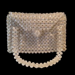Vintage Handmade Clear Acrylic Crystal Beaded Hand Bag Purse 1960s